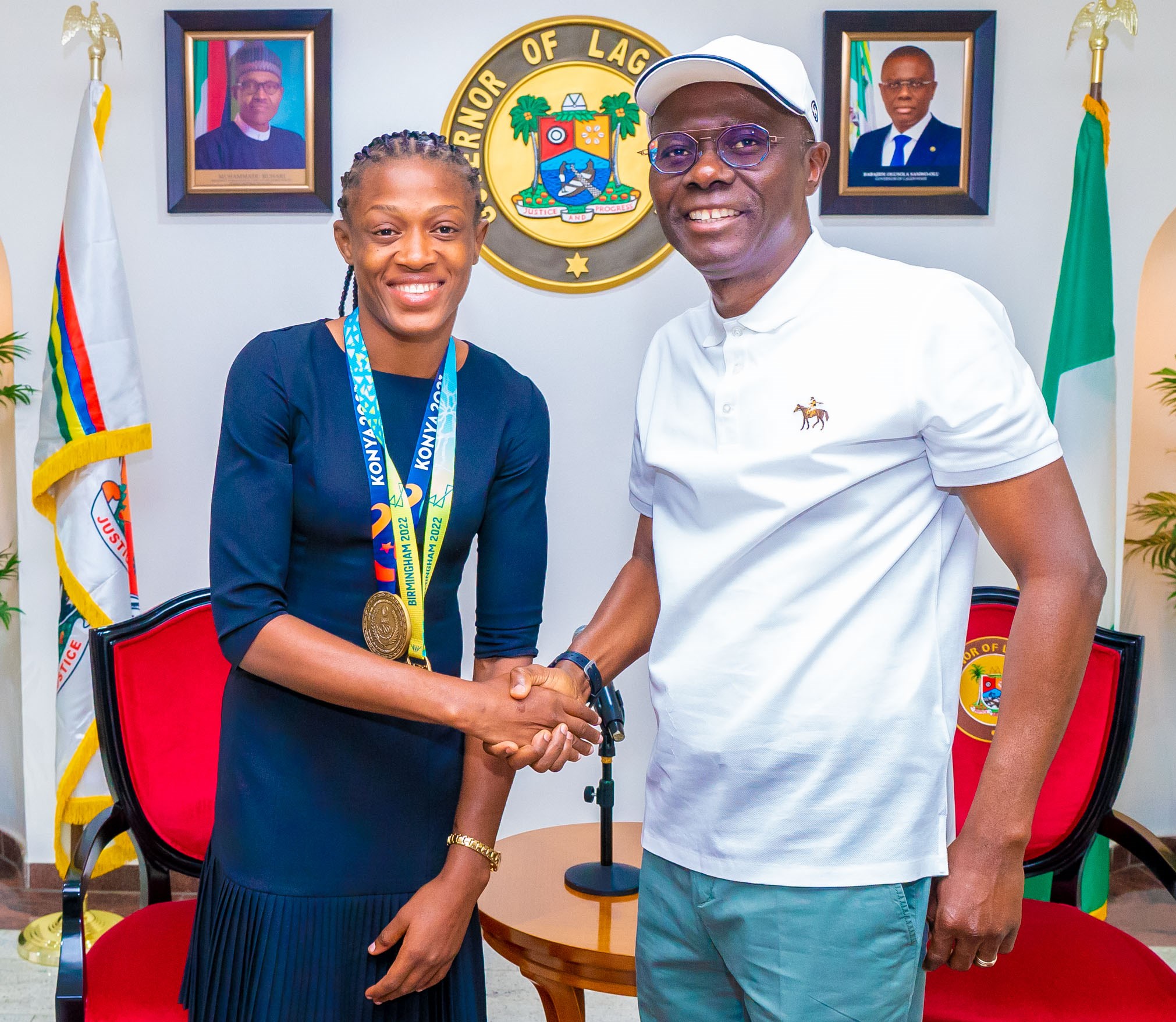 COMMONWEALTH GOLD AND WORLD WRESTLING MEDALIST, ODUNAYO ADEKUOROYE PAYS COURTESY CALL ON GOVERNOR SANWO-OLU